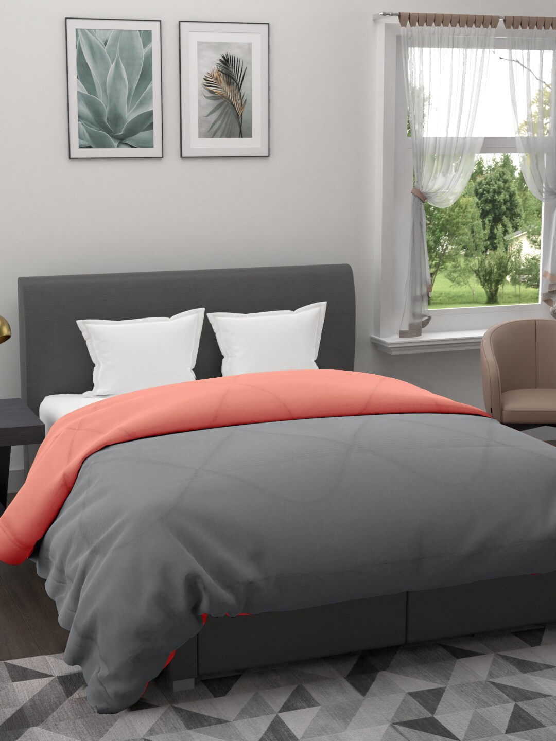 Clasiko Peach-Coloured & Grey AC Room 233 GSM Reversible Double Bed Comforter Price in India