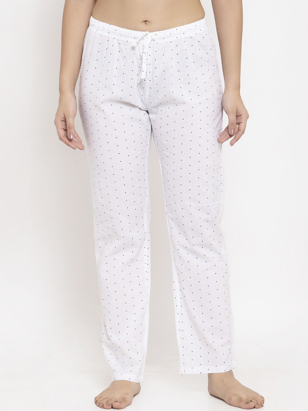 Wolfpack Women White Small Polka Dot Printed Pyjamas Price in India
