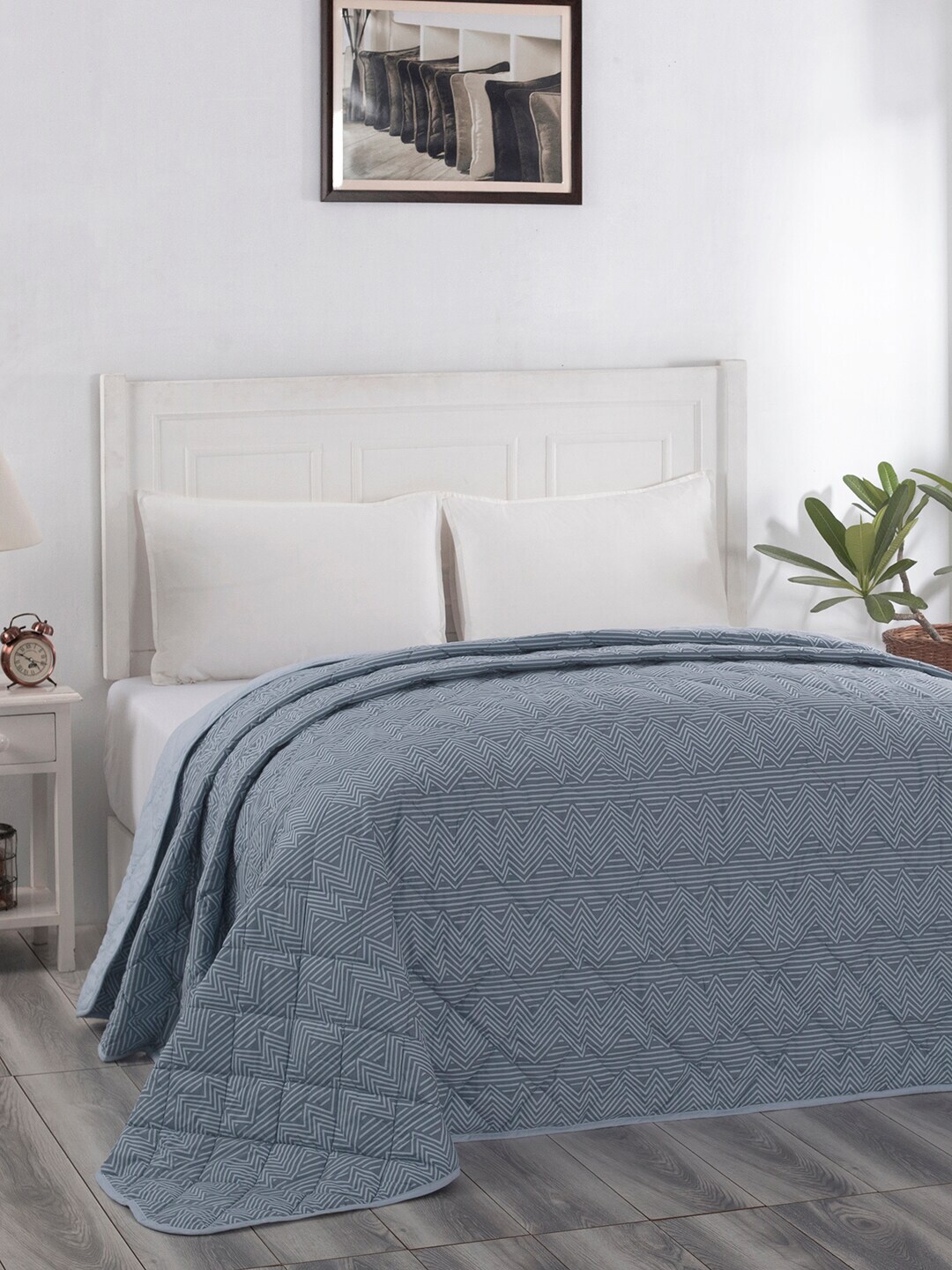 In-House by maspar Blue Striped Summer 110 GSM Cotton Double Bed Quilt Price in India