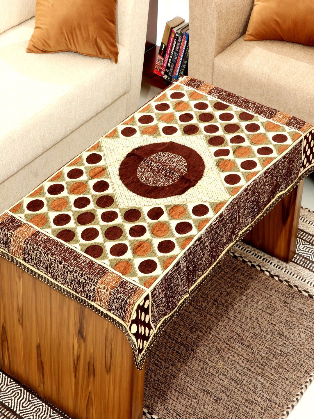 BELLA TRUE Brown & Beige Woven-Design Rectangular Table Cover Price in India