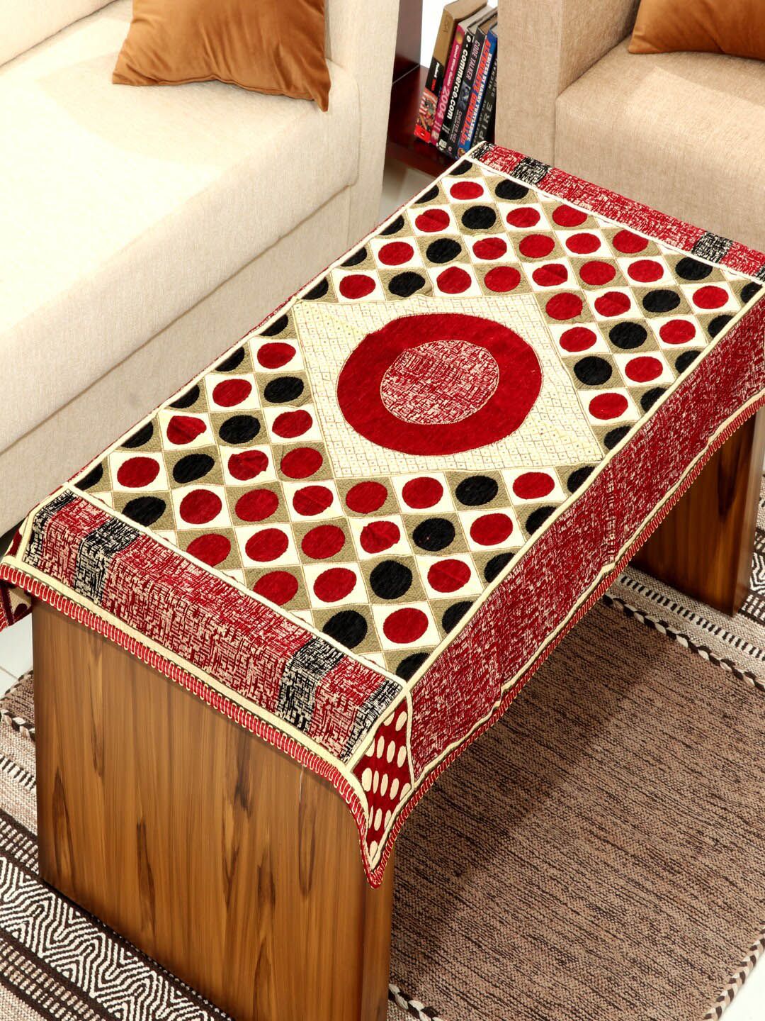 BELLA TRUE Red & Beige Woven-Design Rectangular Table Cover Price in India
