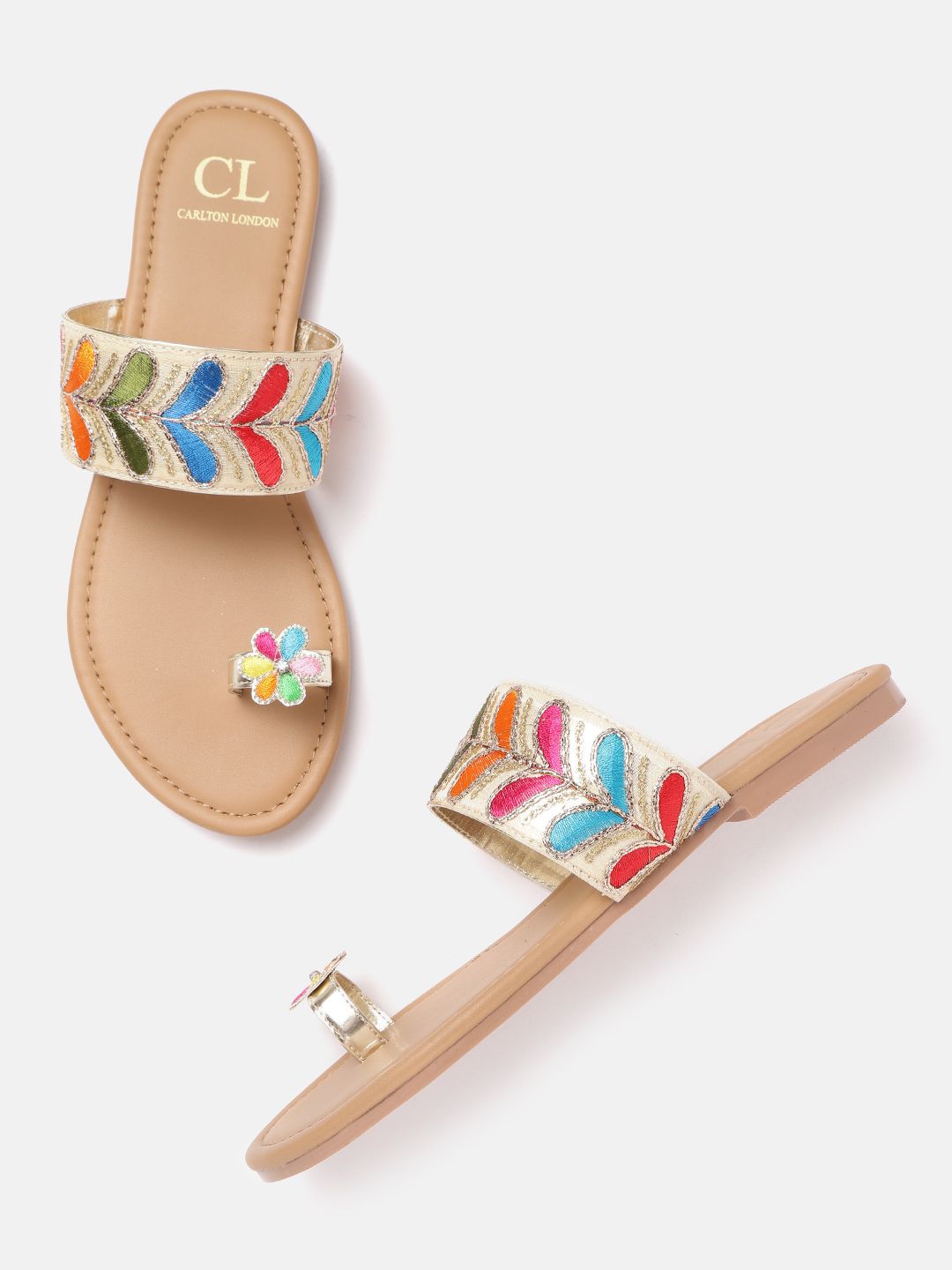 Carlton London Women Multicoloured Embroidered Ethnic One Toe Flats Price in India