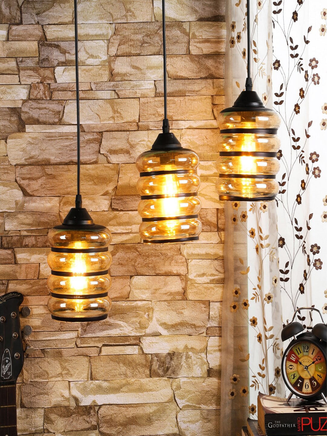 MFD HOME FURNISHING Black & Cream-Coloured Glass Contemporary Cluster Lights Price in India