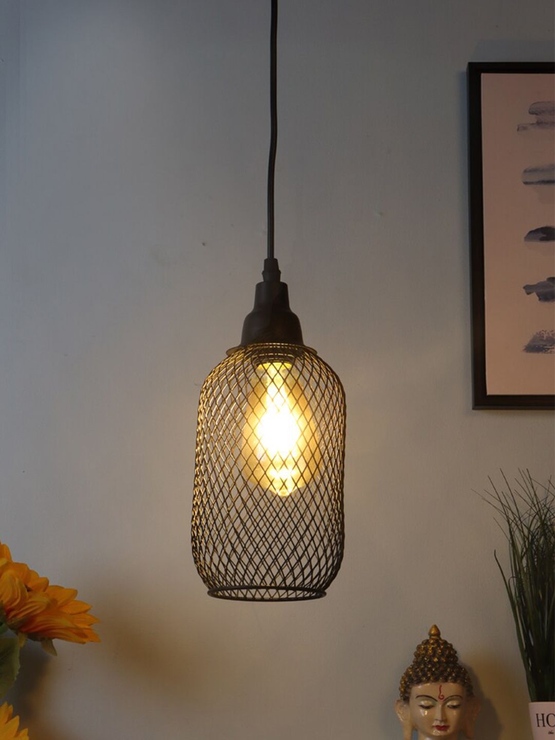 MFD HOME FURNISHING Black Iron Contemporary Hanging Lamp Price in India