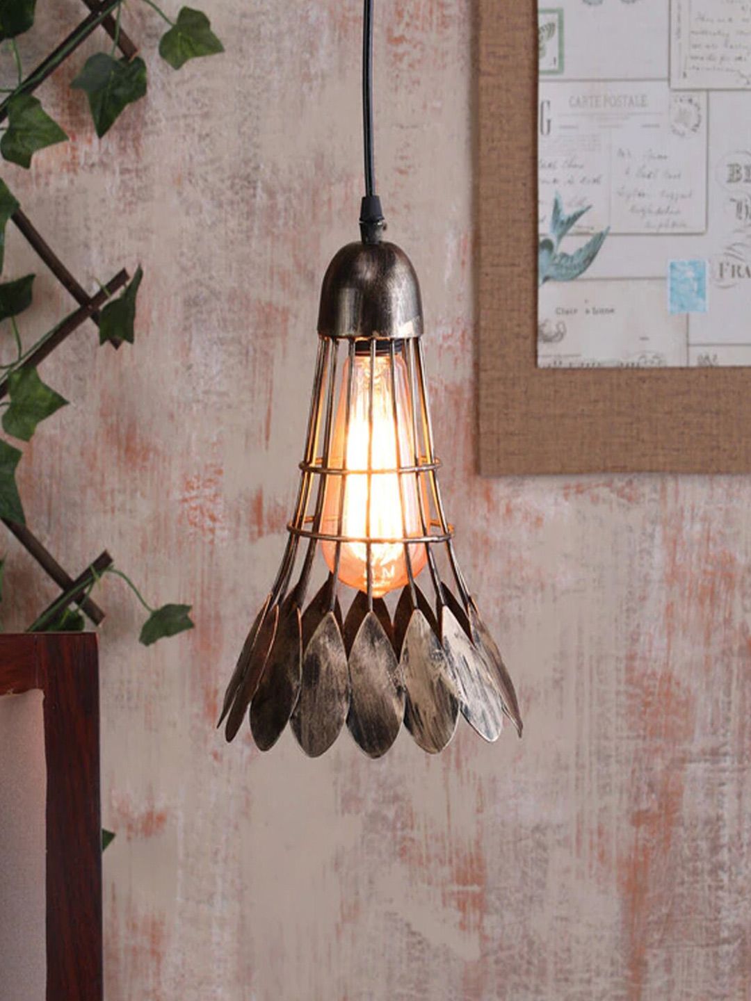 MFD HOME FURNISHING Gold-Toned Iron Quirky Pendent Lamp Price in India