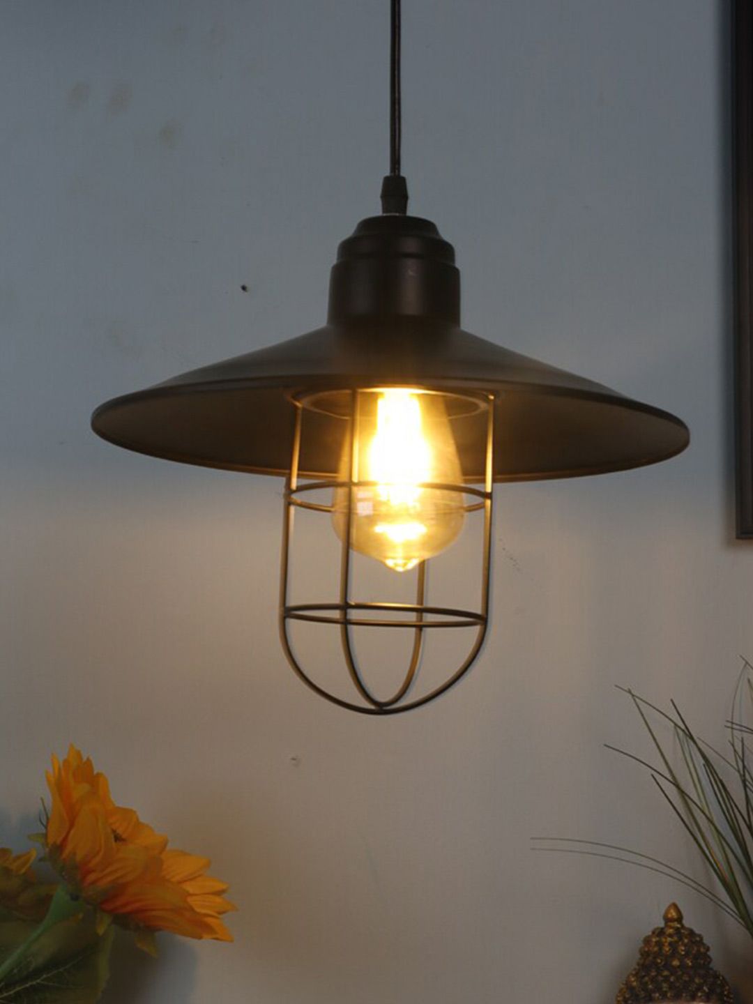 MFD HOME FURNISHING Black & Transparent Iron Traditional Pendent Light Price in India