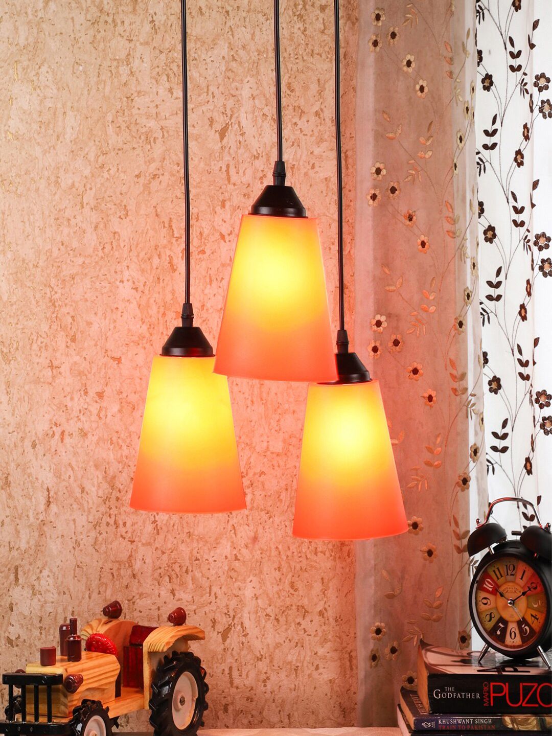 MFD HOME FURNISHING Red Fabric Contemporary Cluster Lamp Price in India
