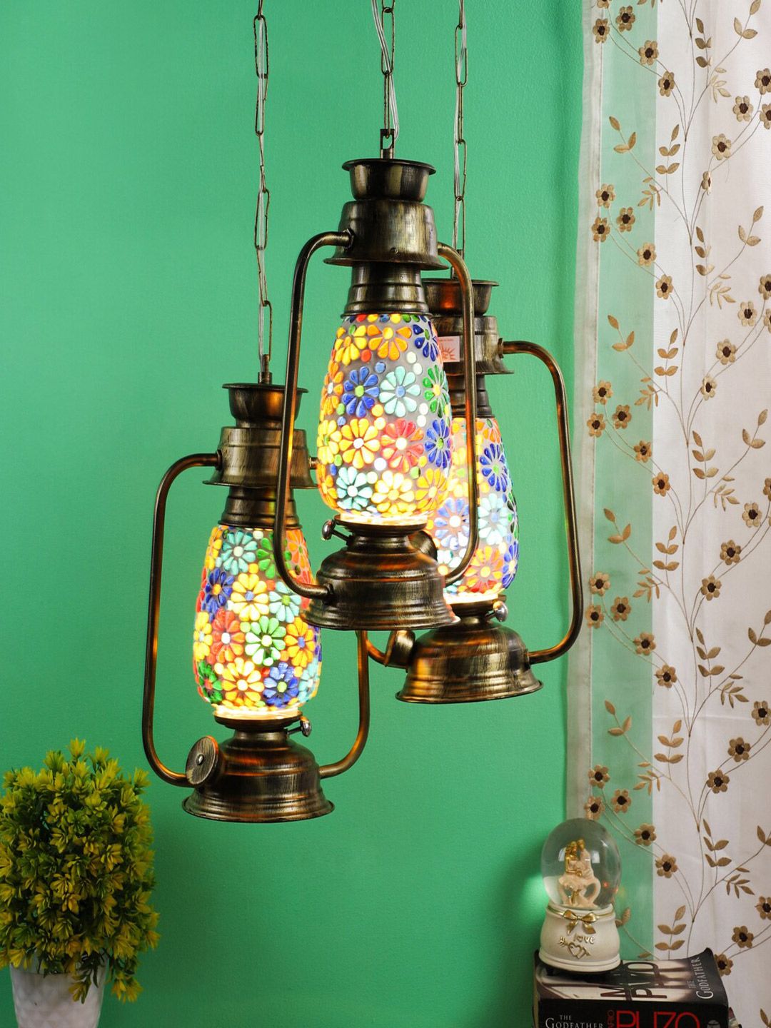 MFD HOME FURNISHING Gold-Toned & White Set of 3 Iron Quirky Cluster Lanterns Price in India