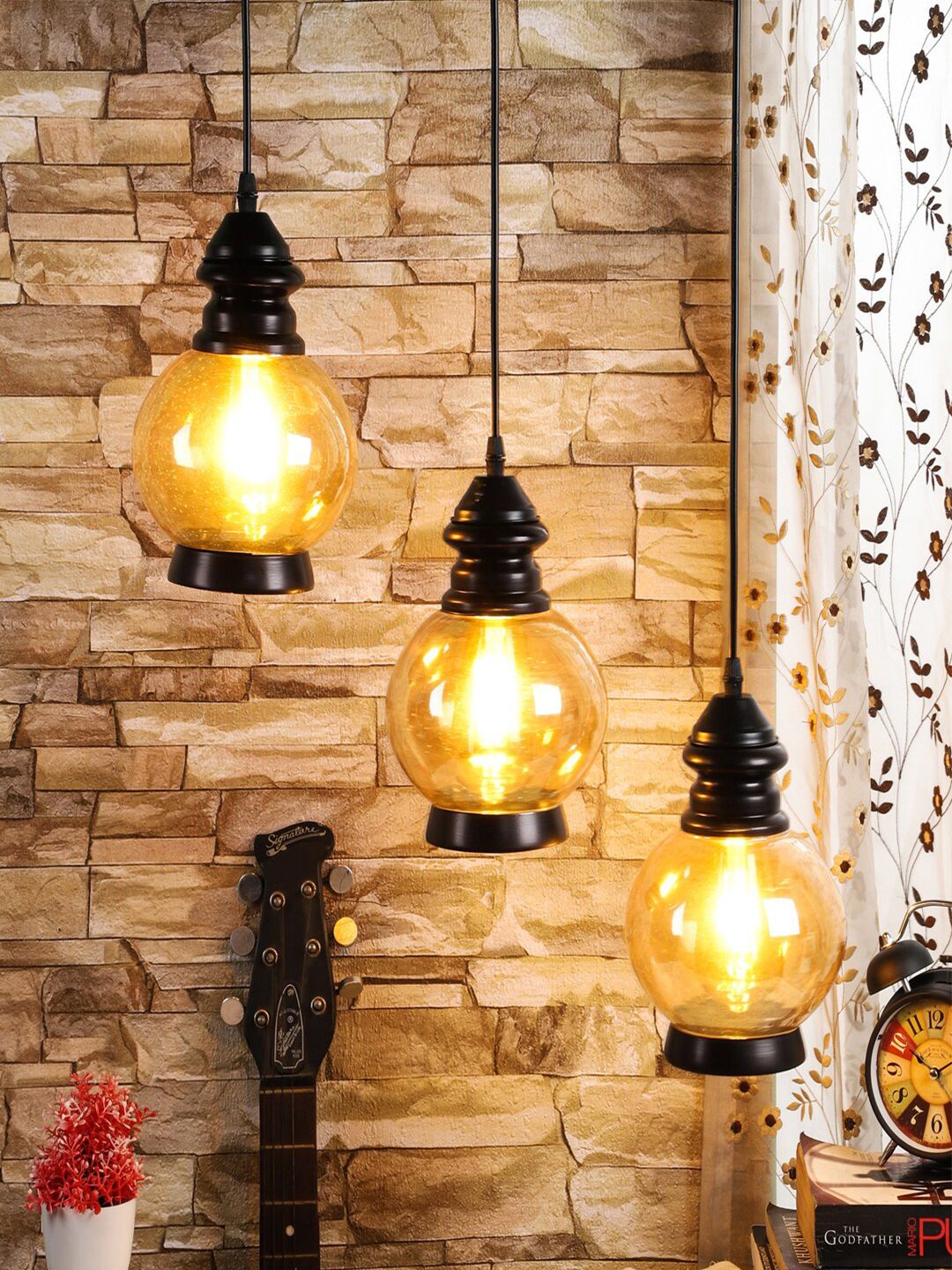 MFD HOME FURNISHING Black & Transparent Glass Quirky Cluster Lights Price in India