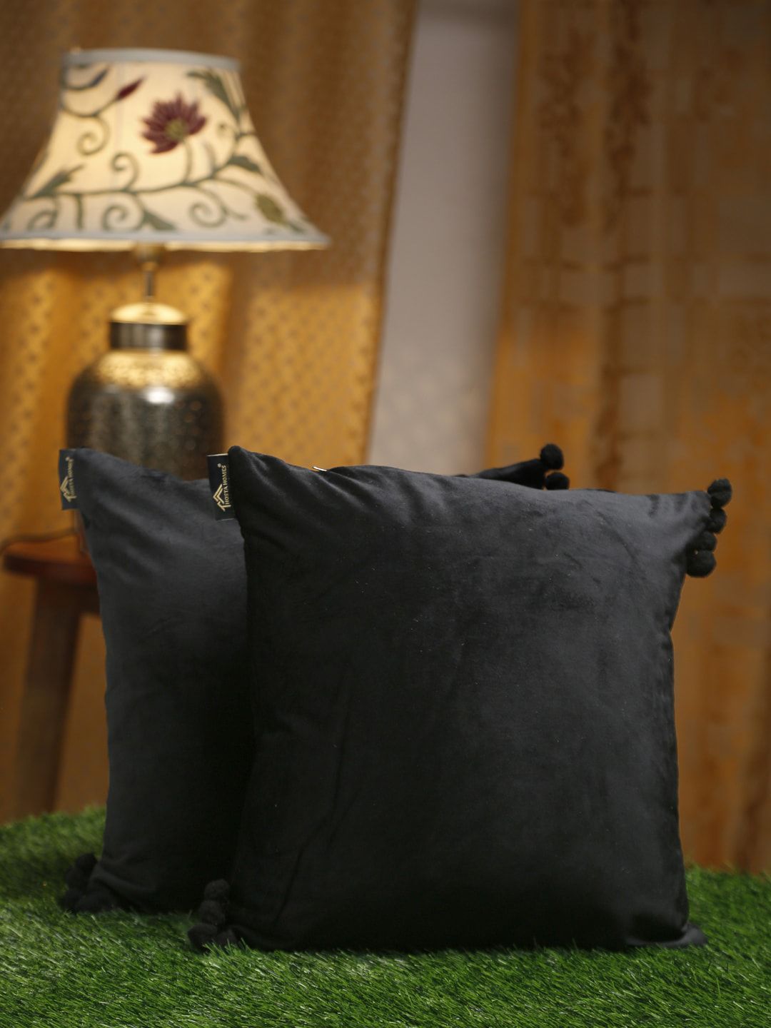 HOSTA HOMES Black Set of 2 Velvet Square Cushion Covers Price in India