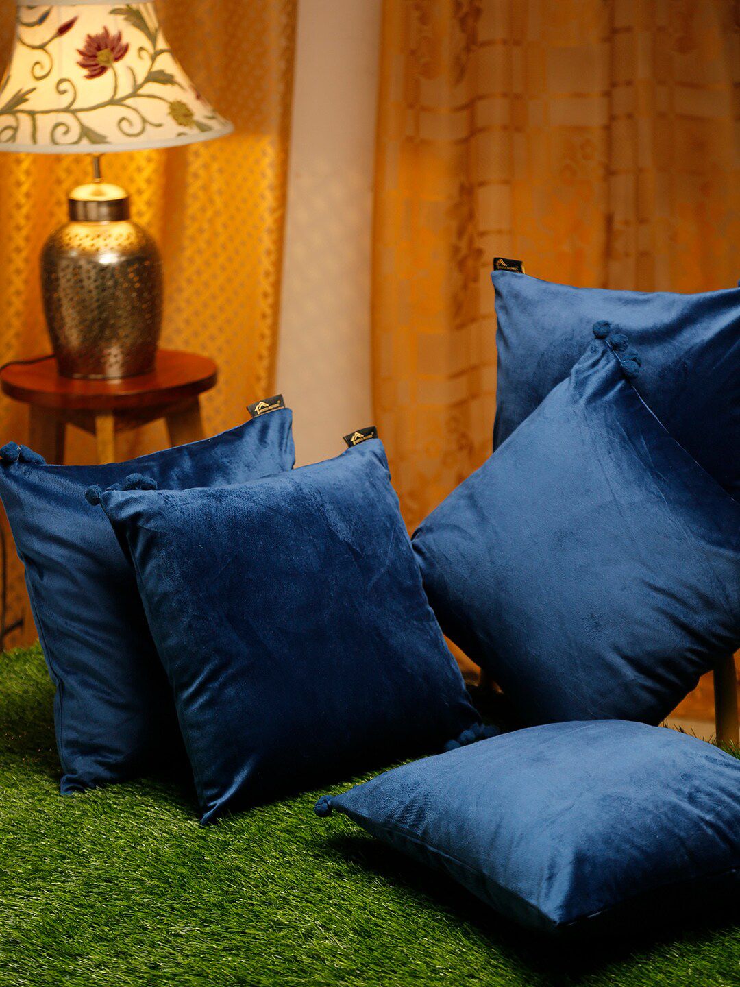 HOSTA HOMES Blue Set of 5 Velvet Square Cushion Covers Price in India