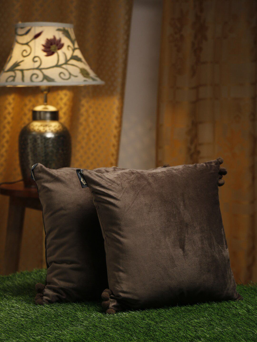 HOSTA HOMES Brown Set of 2 Velvet Square Cushion Covers Price in India