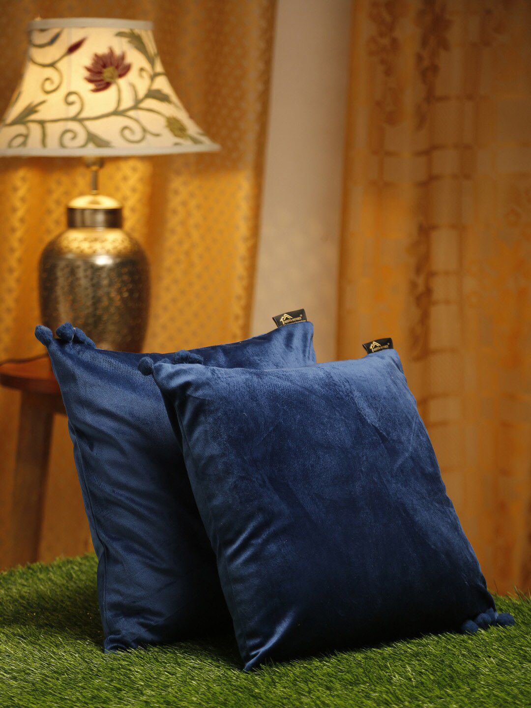 HOSTA HOMES Blue Set of 2 Velvet Square Cushion Covers Price in India