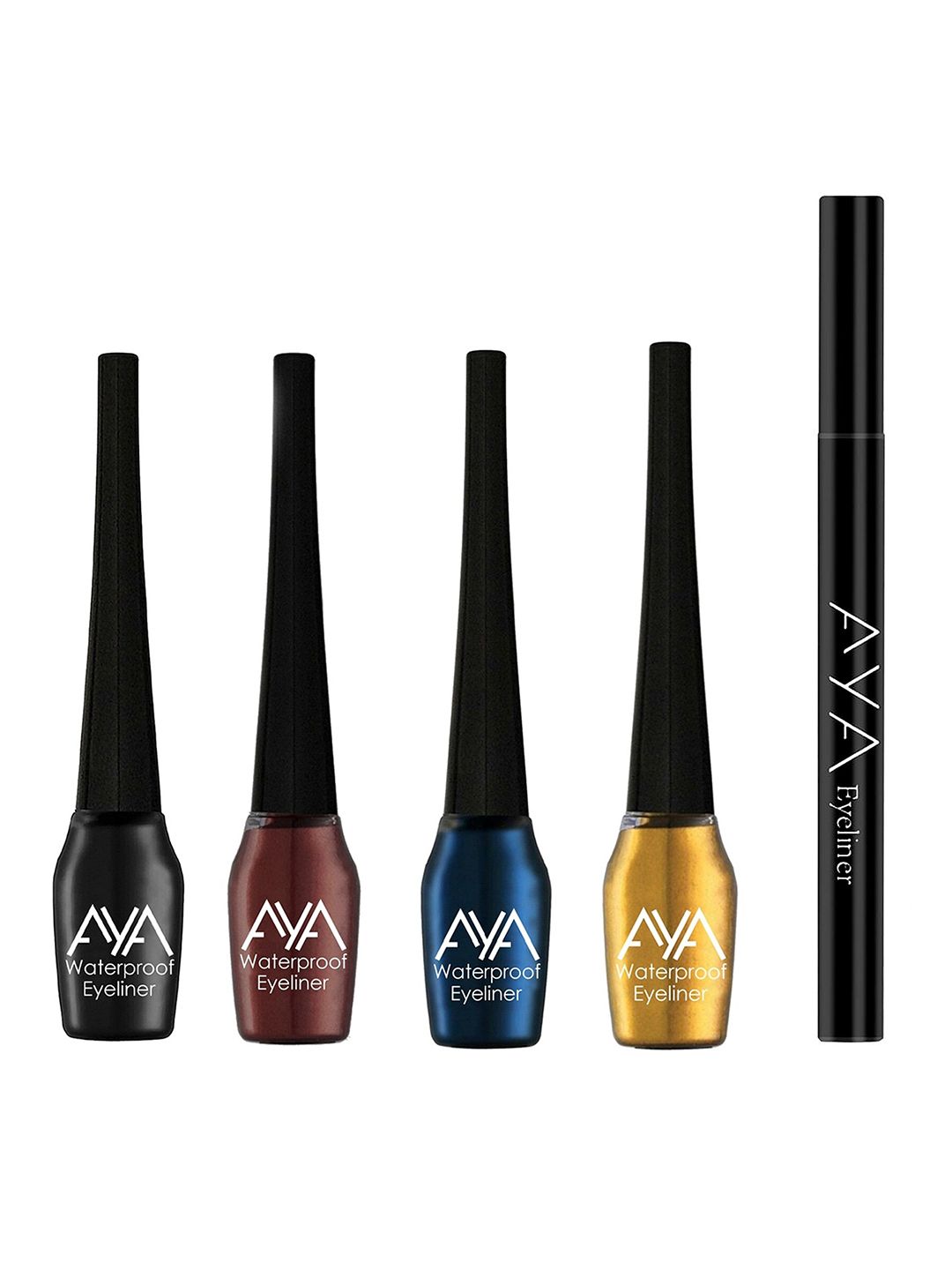 AYA Set of 5 Waterproof Eyeliners - Pen Eyeliner & Liquid Eyeliner Price in India