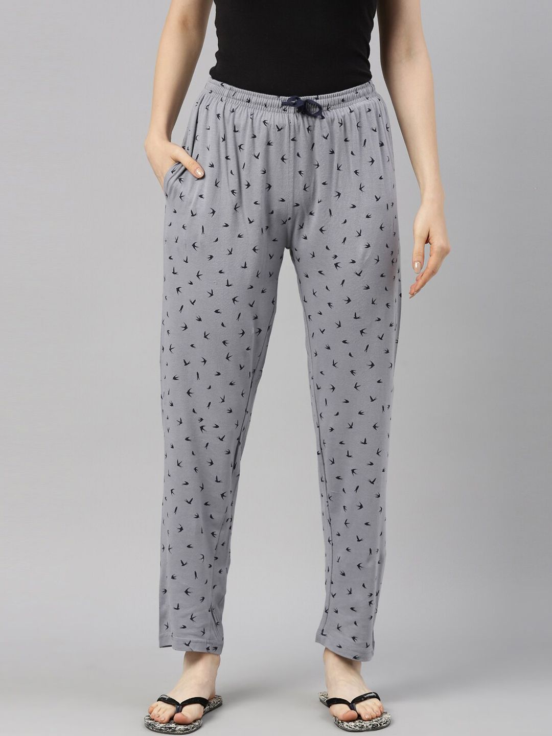 Kryptic Women Grey & Black Printed Lounge Pants Price in India