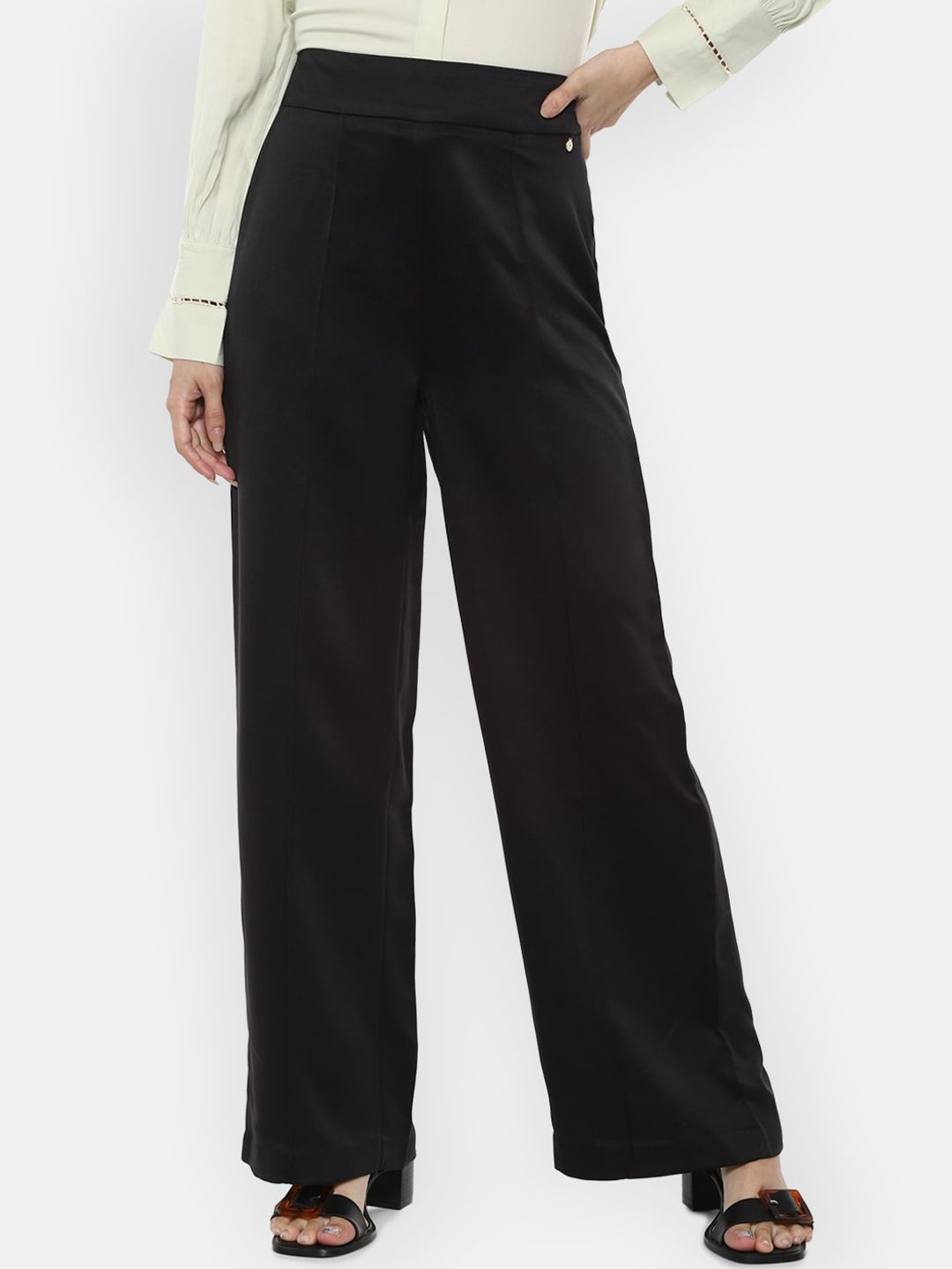 Van Heusen Woman Women Black Solid Parallel Formal Trousers Price in India