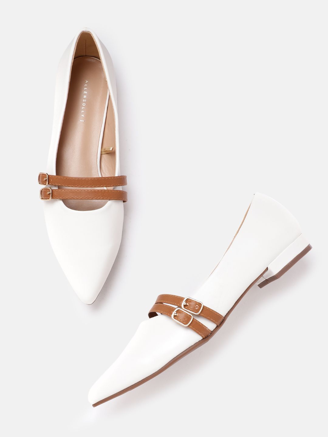 Allen Solly Women White & Brown Solid Ballerinas with Buckle Detail Price in India