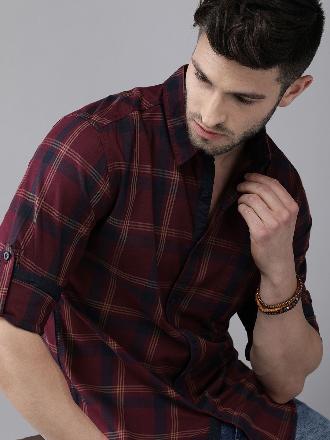 Roadster Roadster Men Maroon & Blue Checked Casual Shirt