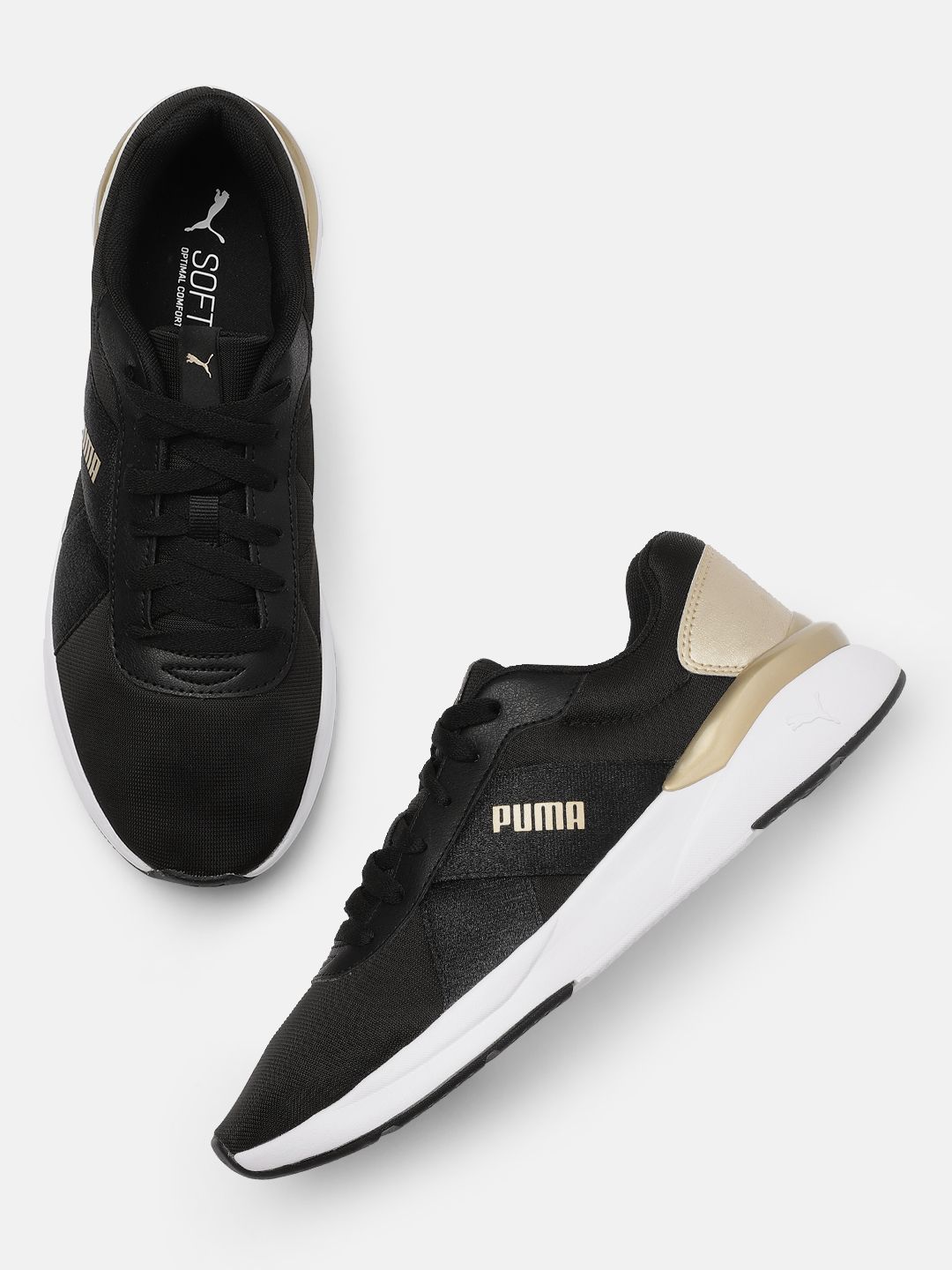 Puma Women Black & Gold-Toned Rose Metallic Pop Sneakers Price in India