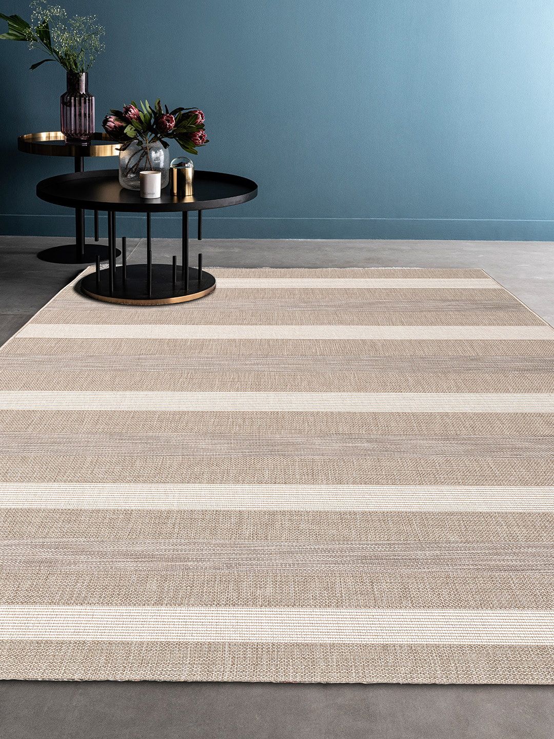 DDecor Beige Striped Rectangular Shaped Large Rug Price in India