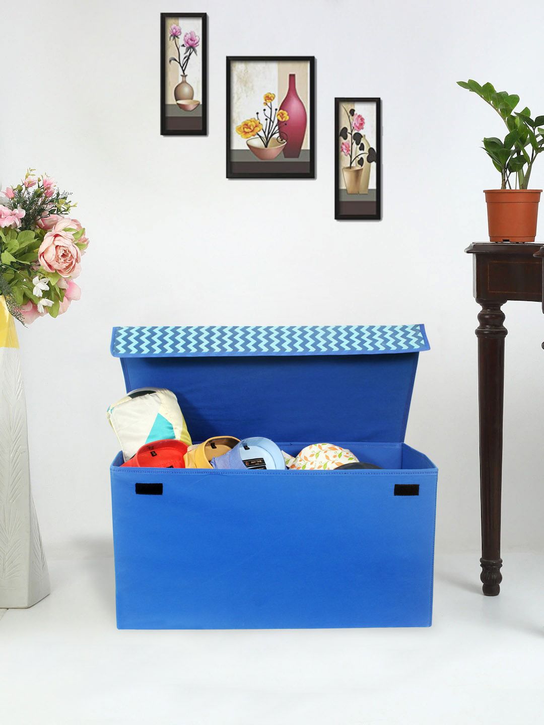 prettykrafts Blue Chevron Printed Storage Organizer With Lid Price in India