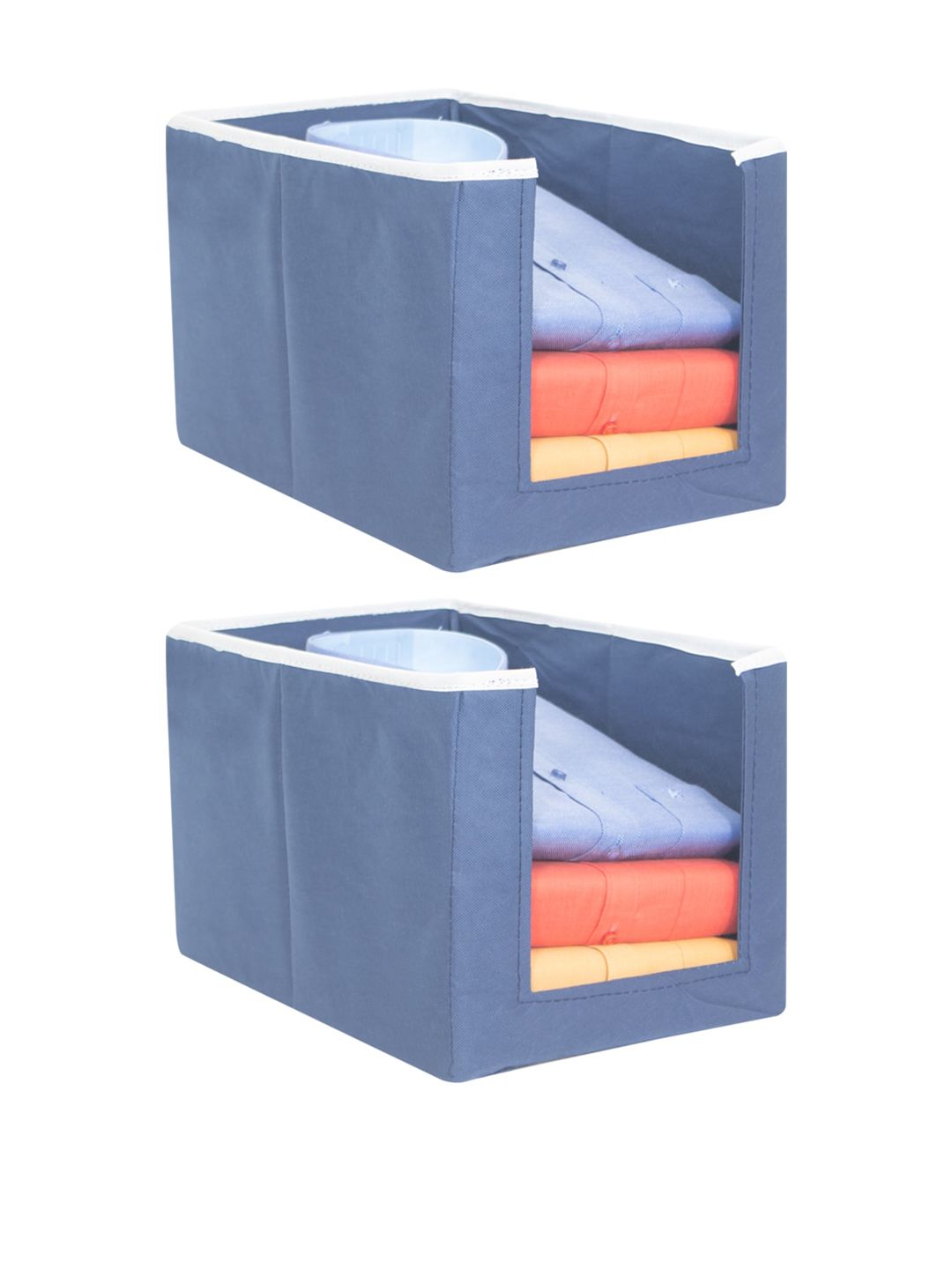 prettykrafts Set Of 2 Blue Solid Shirt Stacker Wardrobe Organizers Price in India