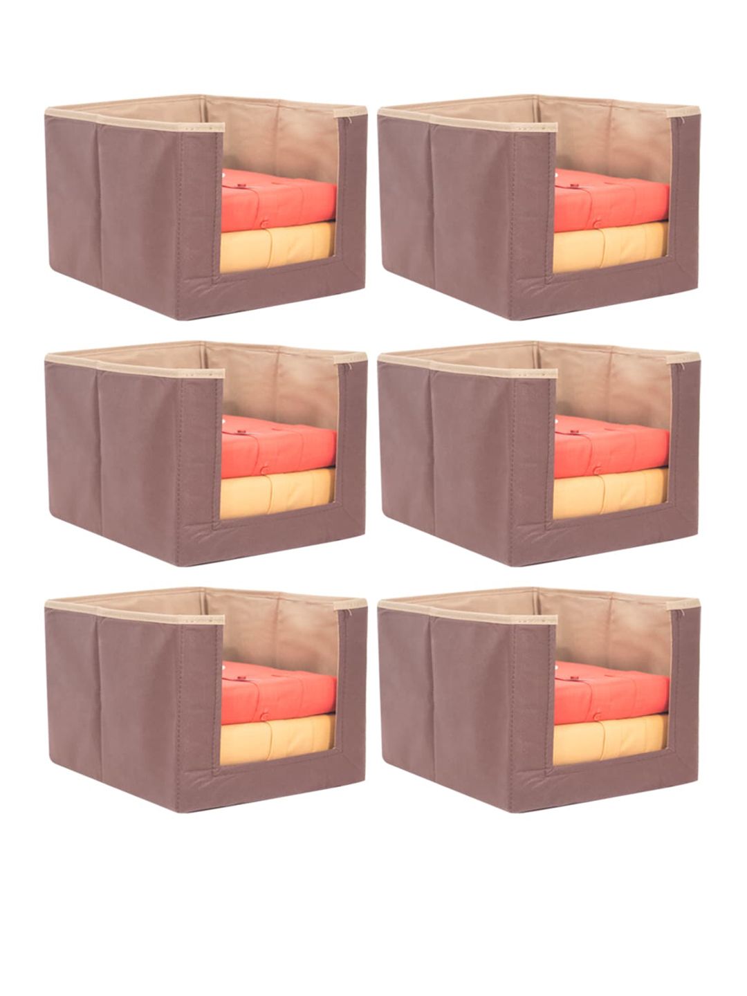 prettykrafts Set Of 6 Brown Solid Shirt Stacker Wardrobe Organizers Price in India