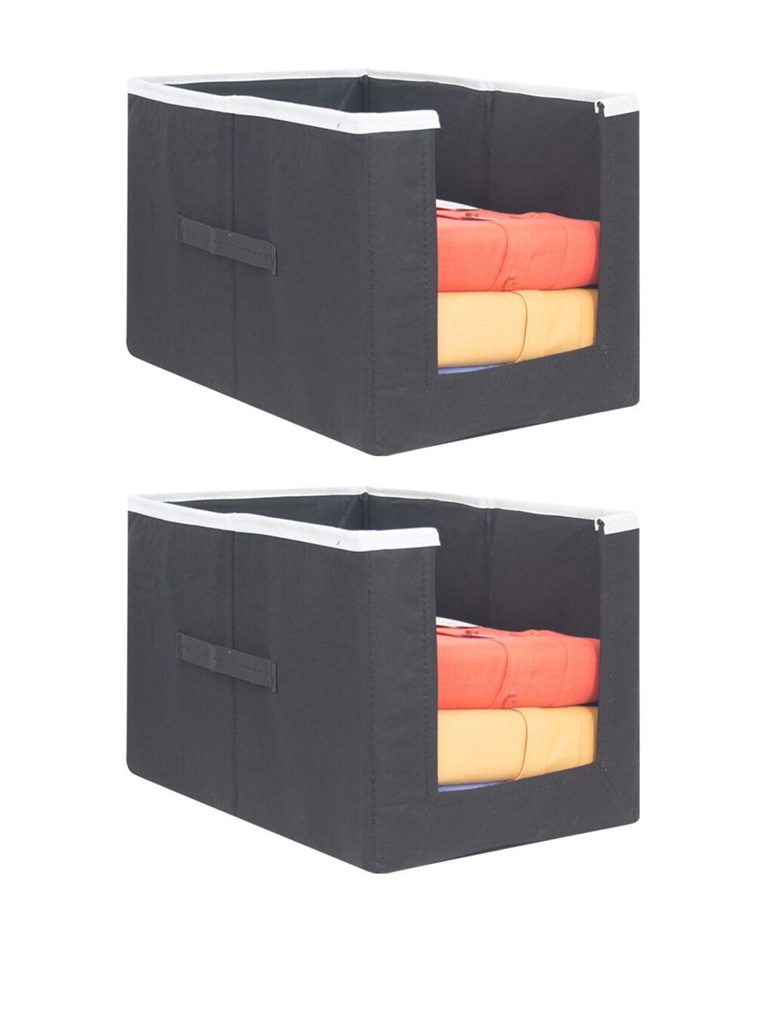 prettykrafts Set Of 2 Black & White Solid Shirt Stacker Wardrobe Organizers Price in India