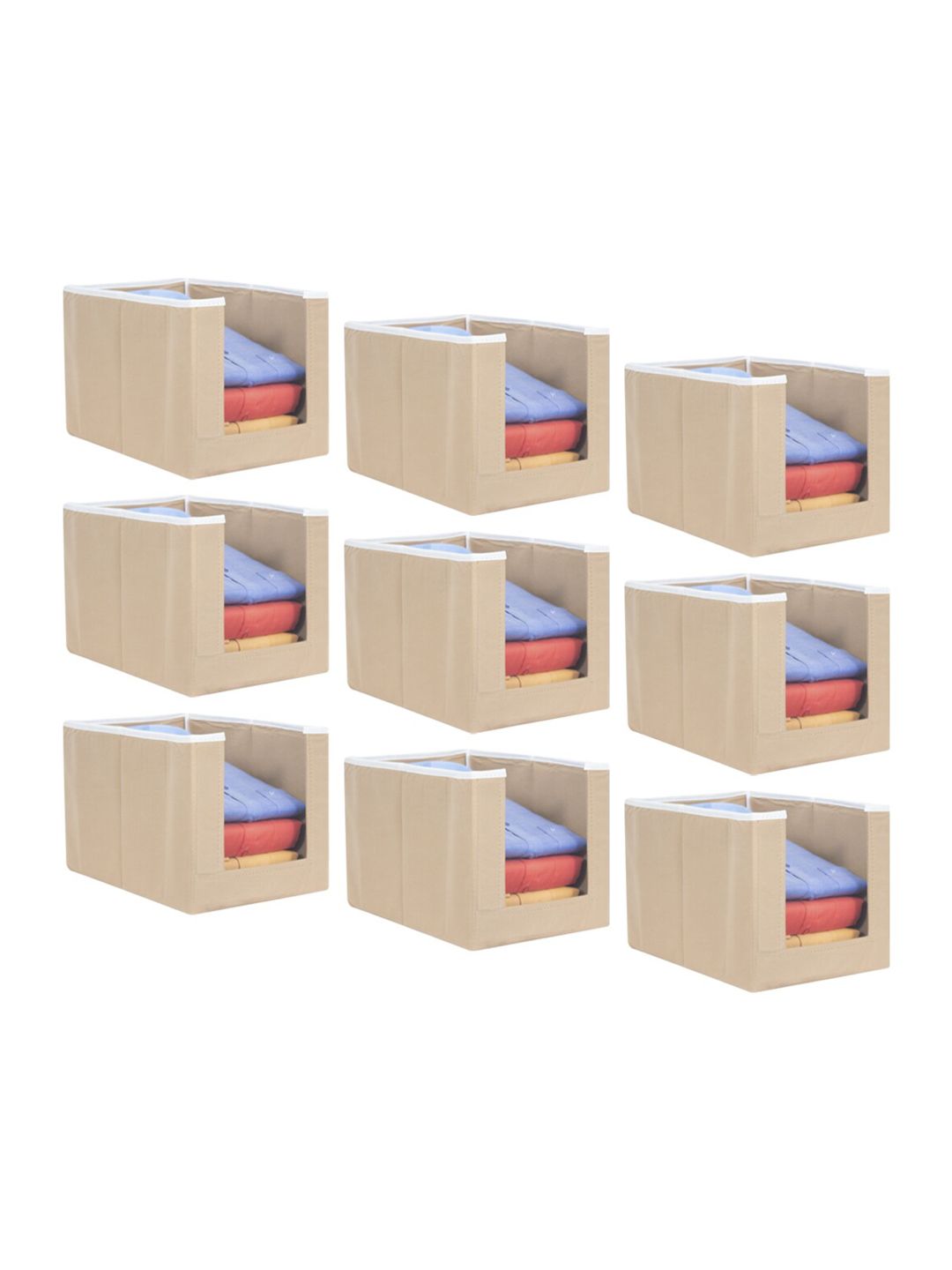 prettykrafts Set Of 9 Beige Solid Shirt Stacker Wardrobe Organizers Price in India