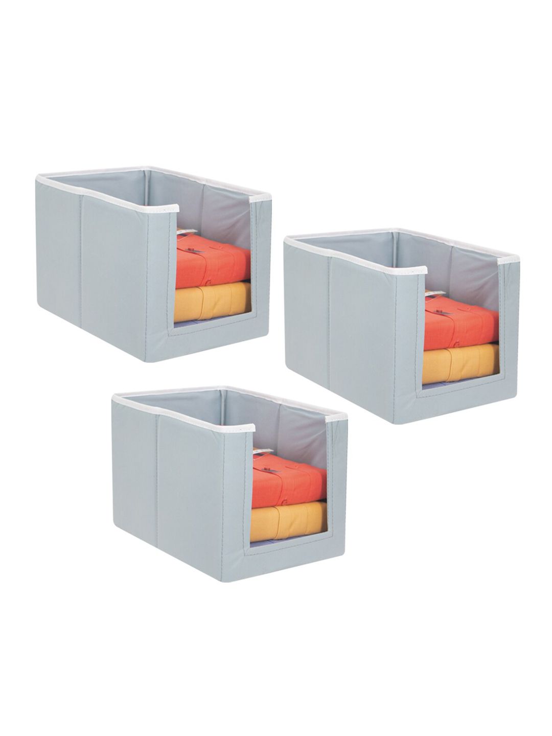 prettykrafts Set Of 3 Grey Solid Shirt Stacker Wardrobe Organizers Price in India