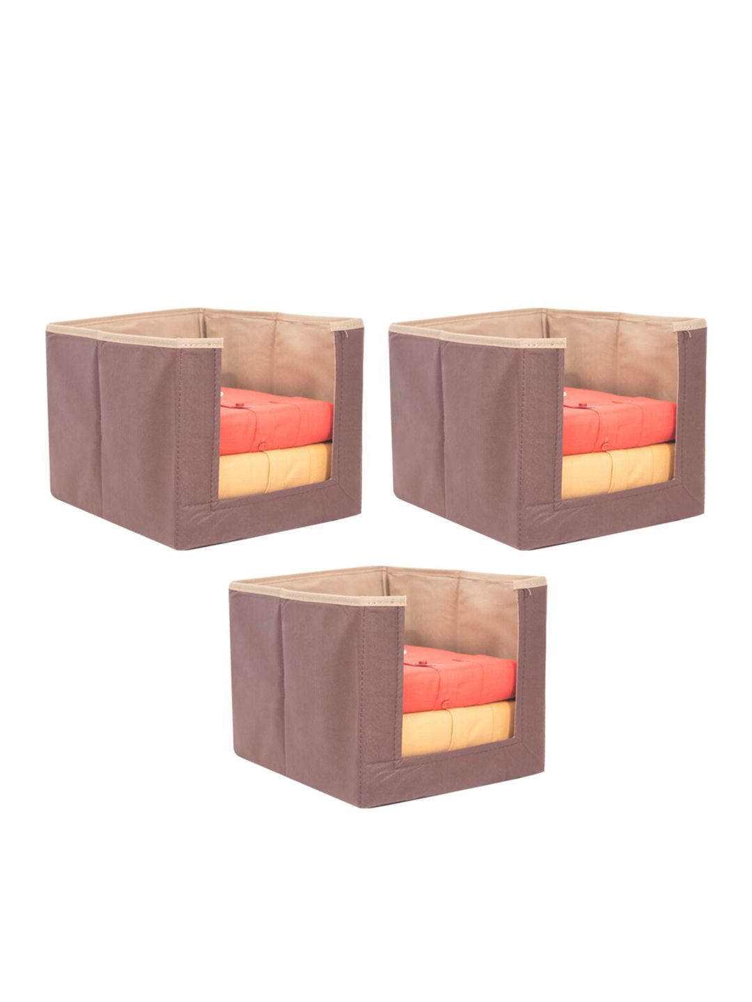 prettykrafts Set Of 3 Beige & Brown Solid Shirt Stacker Wardrobe Organizers Price in India