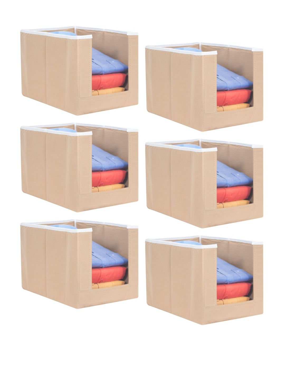 prettykrafts Set Of 6 Beige Solid Shirt Stacker Wardrobe Organizers Price in India