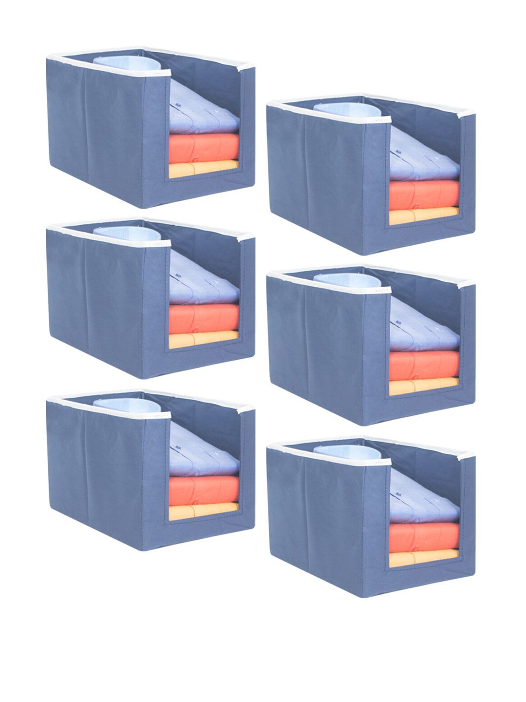 prettykrafts Set Of 6 Blue Solid Shirt Stacker Wardrobe Organizer Price in India