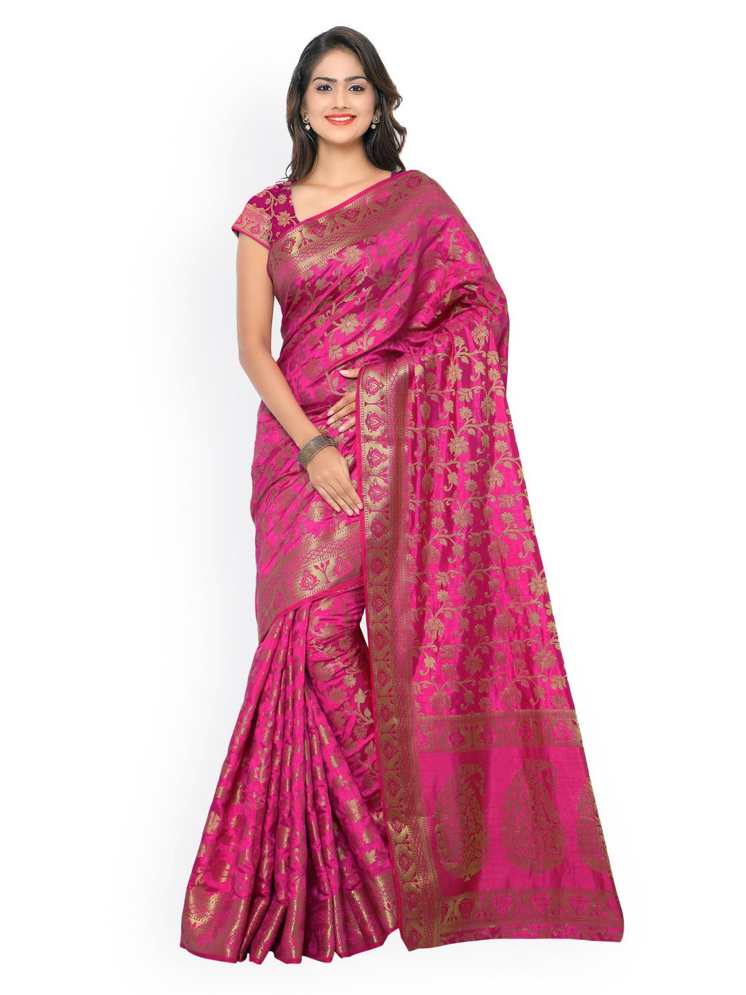 Varkala Silk Sarees Pink Kanjeevaram Tussar Silk Traditional Saree