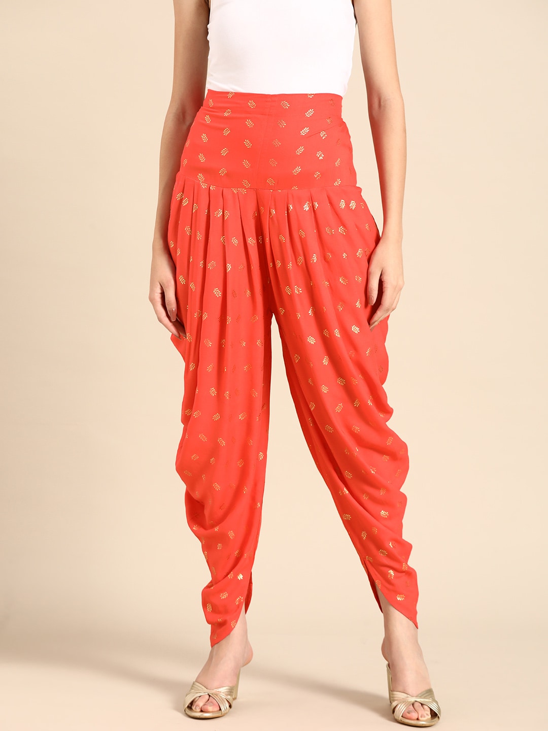 Anouk Women Pink Ethnic Motifs Printed Loose Fit Pleated Trousers Price in India