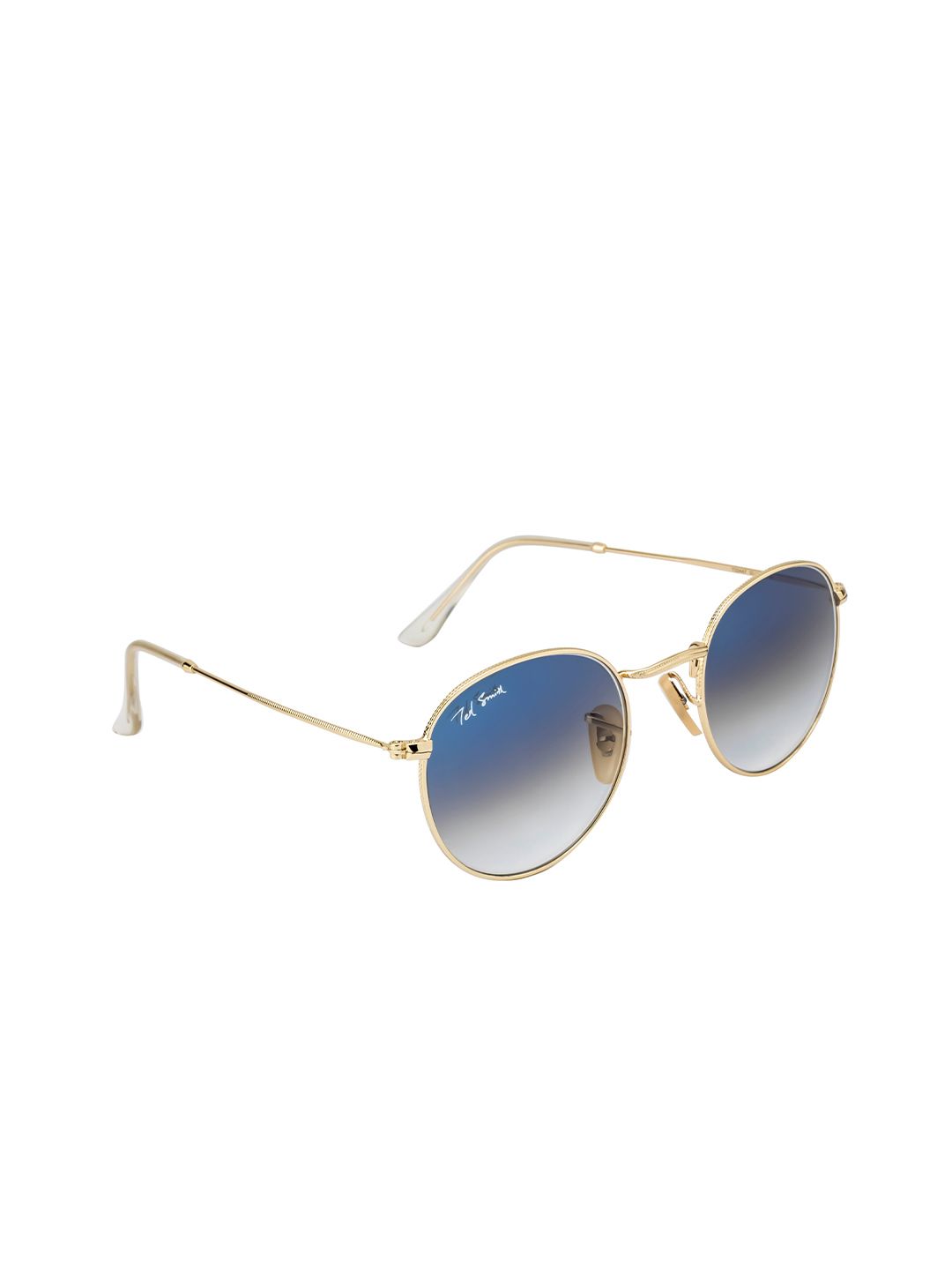 Ted Smith Unisex Blue Lens & Gold-Toned Round Sunglasses with UV Protected Lens MOON_C15 Price in India