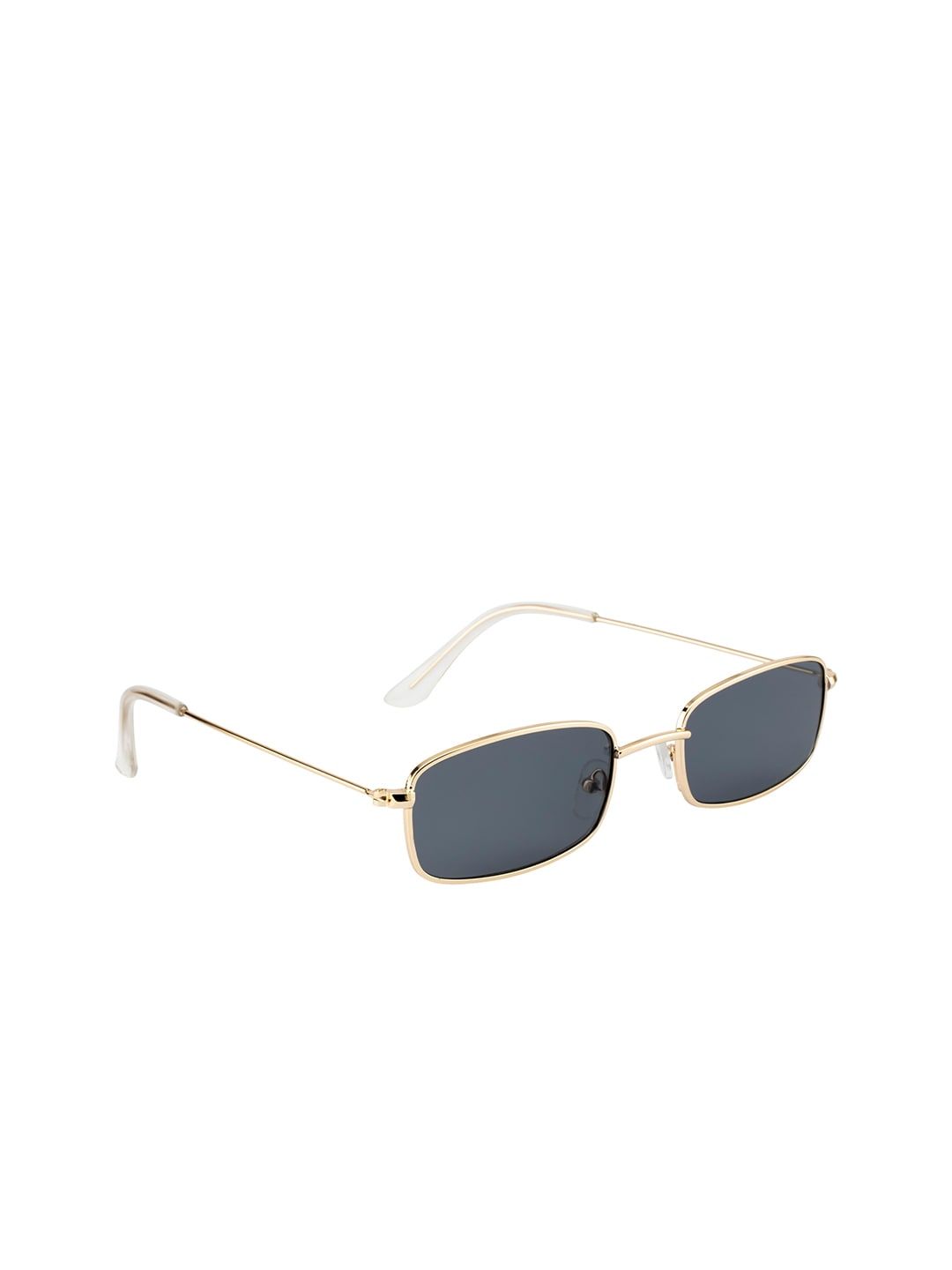 Ted Smith Unisex Grey Lens & Gold-Toned Rectangle Sunglasses With UV Protected Lens Price in India