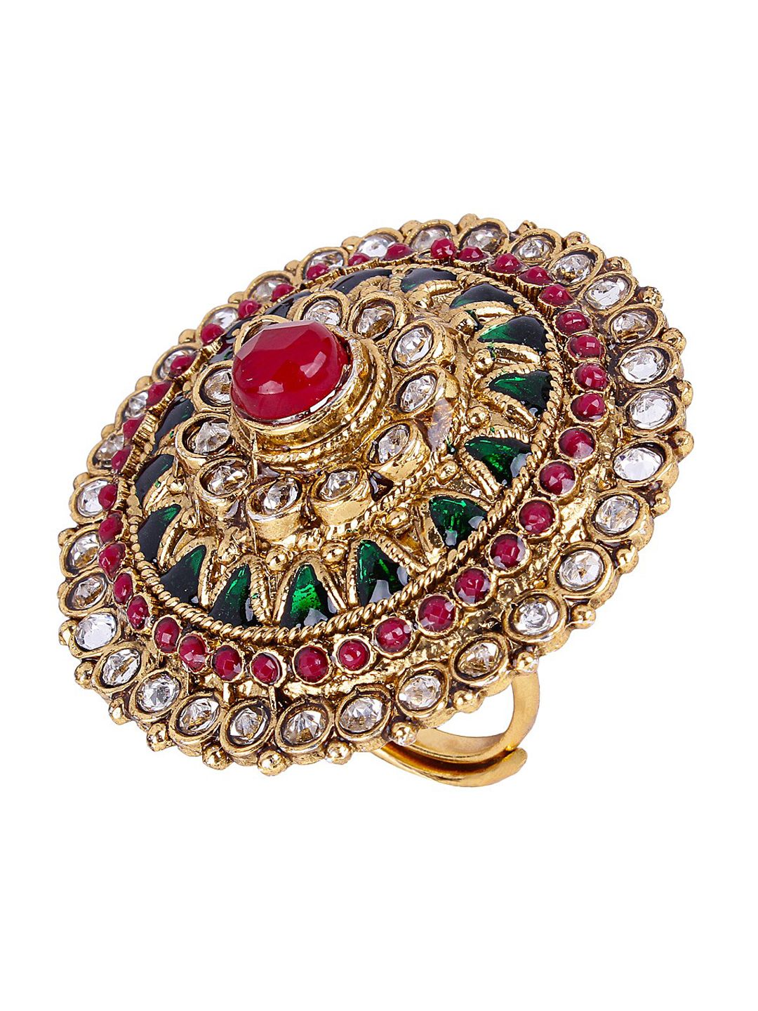 Shining Diva Gold-Plated Multicoloured Stone-Studded Adjustable Meenakari Finger Ring Price in India