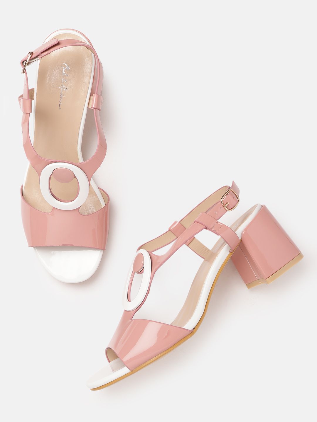 Mast & Harbour Pink & White Solid Block Heels Price in India