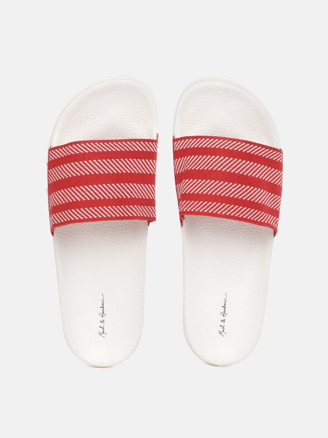 Mast & Harbour Women Red & White Self Striped Sliders Price in India