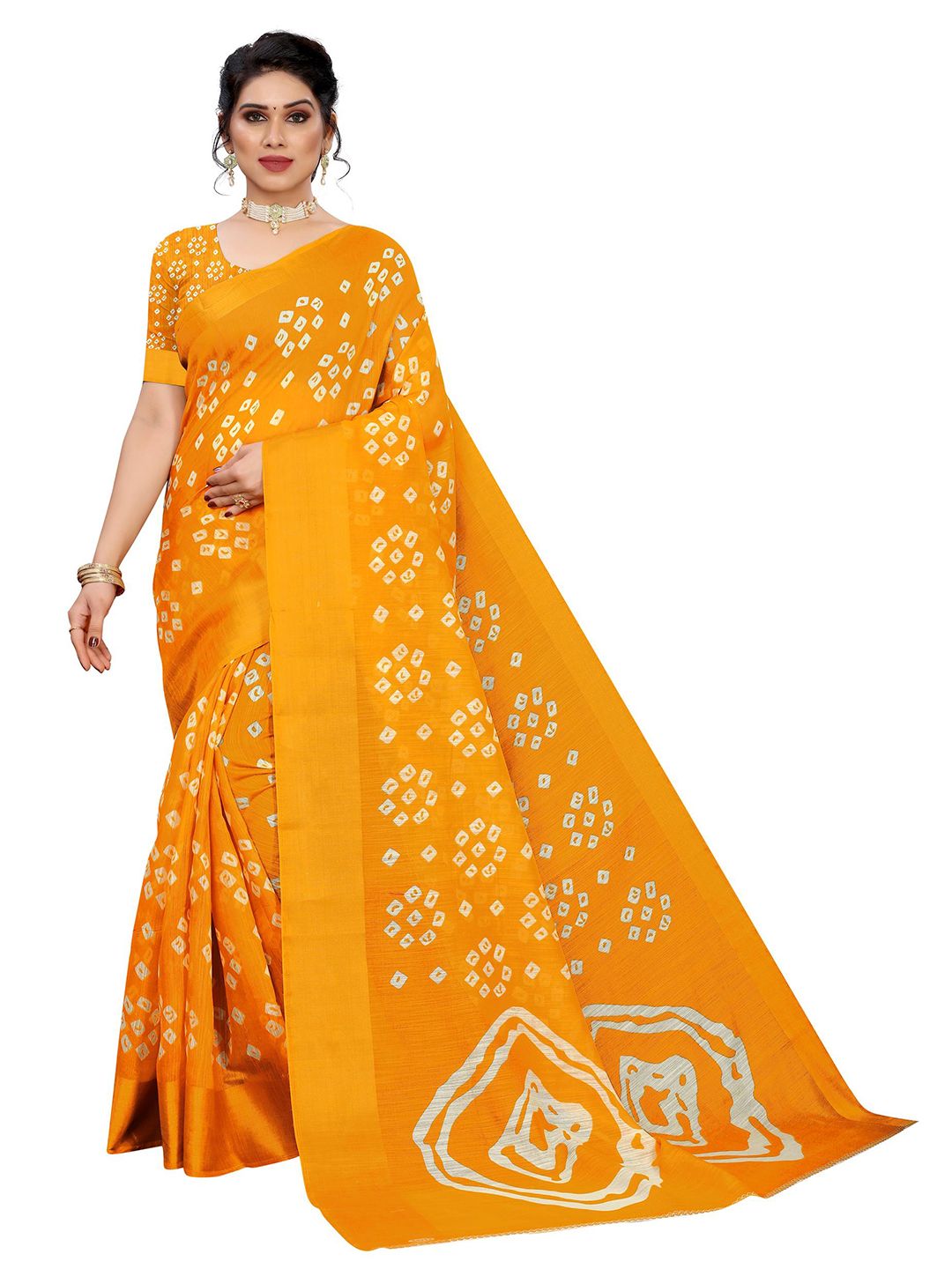 KALINI Yellow & White Linen Blend Saree