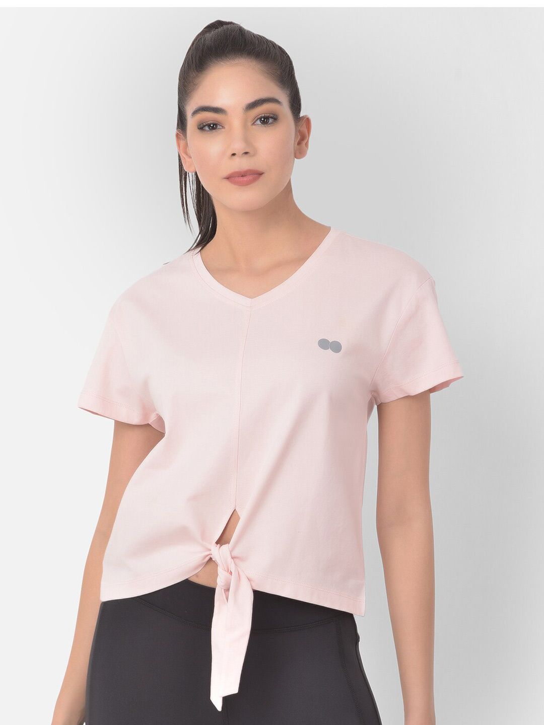 Clovia Women Pink V-Neck Training or Gym T-shirt Price in India
