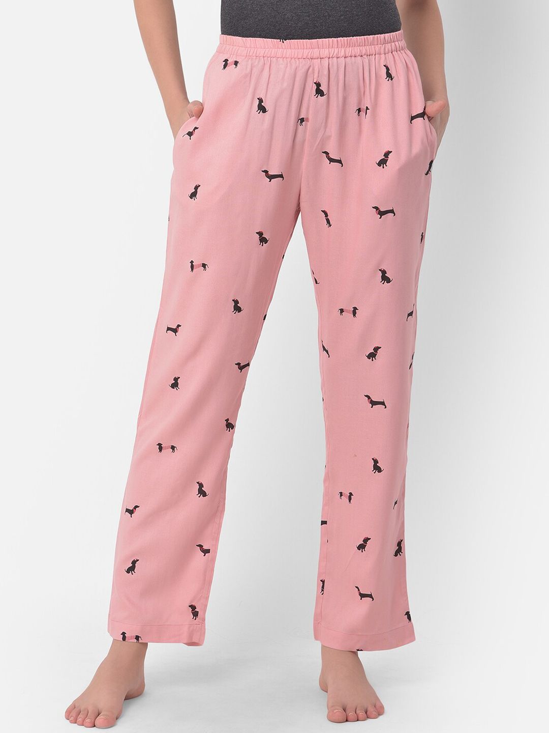 Clovia Women Pink & Black Puppy Printed Lounge Pants Price in India