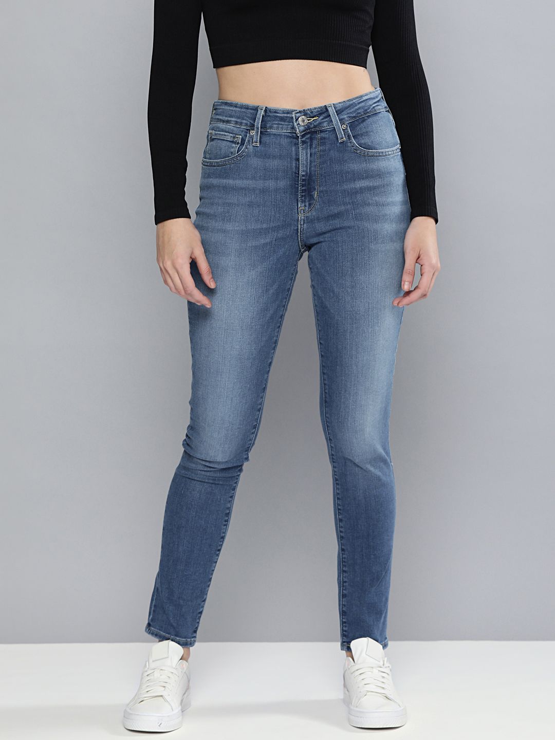 Levis Women Blue 721 Skinny Fit High-Rise Heavy Fade Stretchable Jeans Price in India