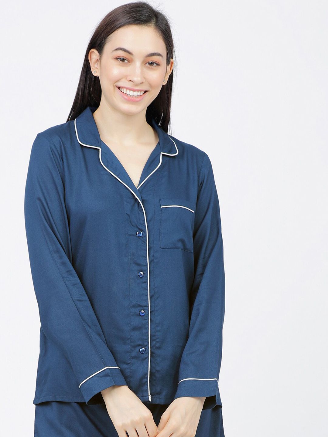 Tokyo Talkies Women Teal Blue Printed Sleep Shirts Price in India