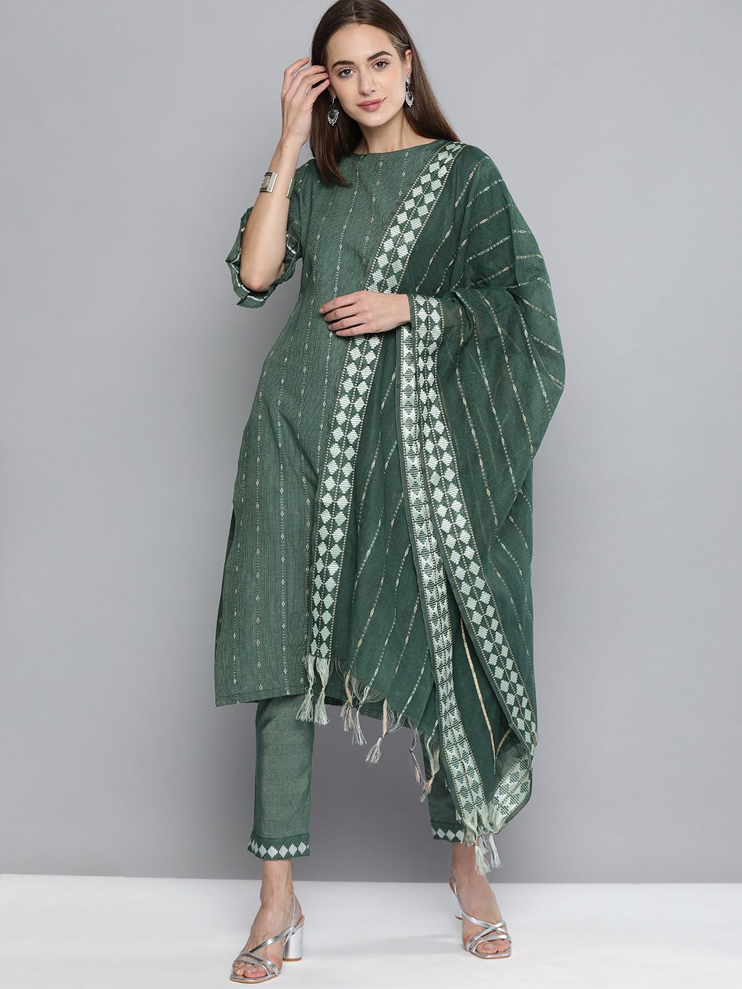 Kvsfab Olive Green Pure Cotton Handloom Unstitched Sustainable Dress Material Price in India