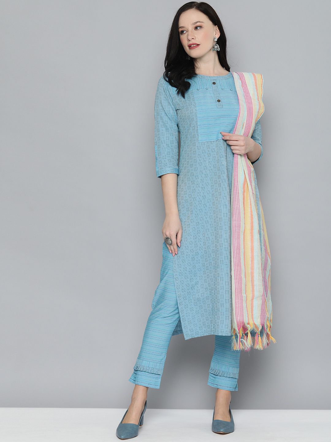 Kvsfab Blue Woven Design Pure Cotton Handloom Unstitched Dress Material Price in India