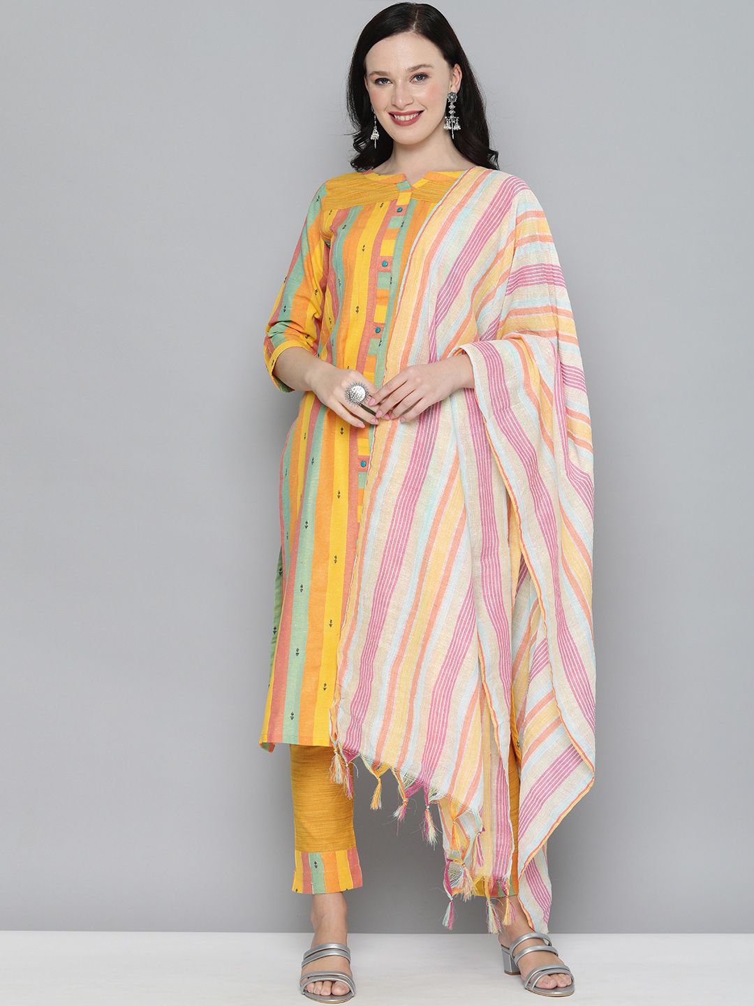 Kvsfab Women Multicoloured Handloom Cotton Unstitched Dress Material Price in India