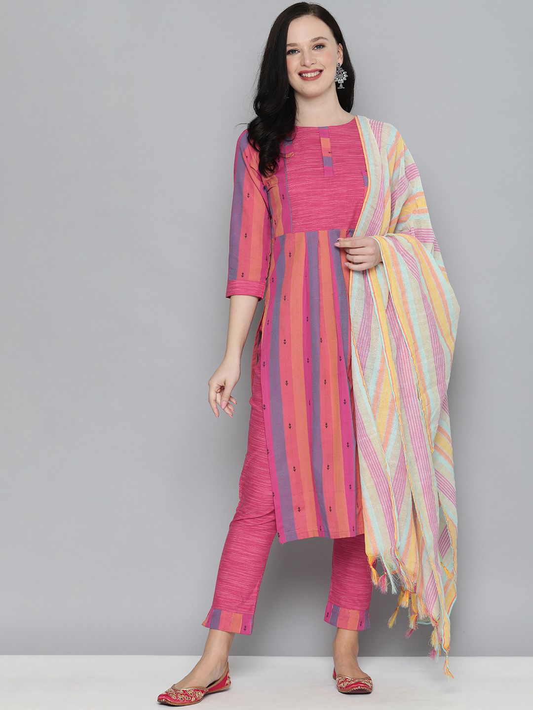 Kvsfab Women Multicoloured Handloom Cotton Unstitched Dress Material Price in India