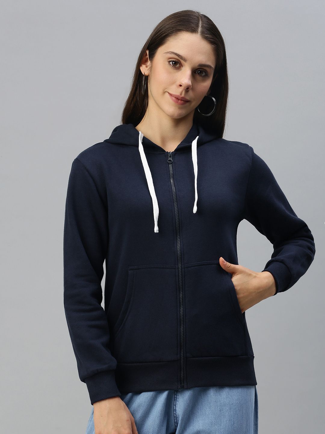 Campus Sutra Women Navy Blue Hooded Sweatshirt Price in India